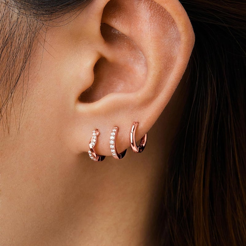 Inerney Gold Huggie Hoop Earrings Set for Women, Dainty Small Sterling Silver Earring Stacks Hypoallergenic Jewelry for Multiple Piercings, Trendy Twisted Cute Cartilage Hoops Birthstone Gift 3 Pairs - Image 3